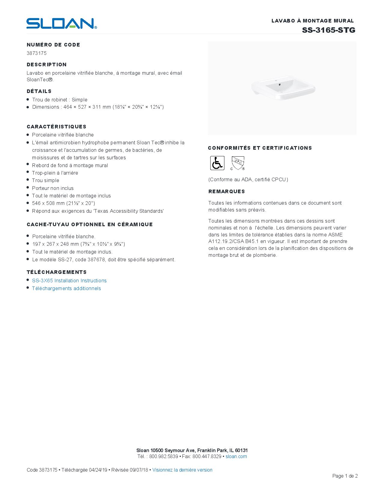 Sloan SS-3165-STG