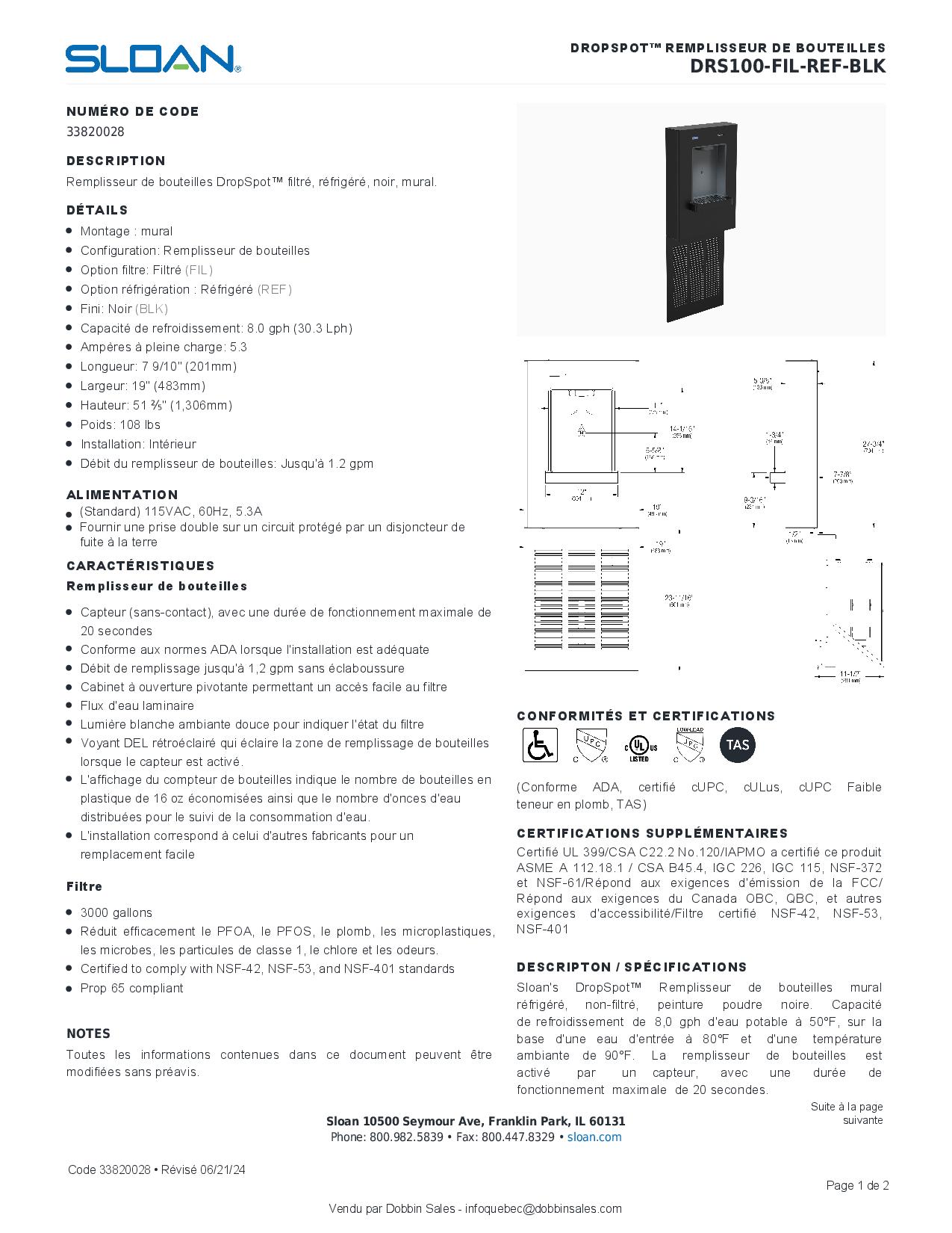 Sloan DRS100-FIL-REF-BLK 
