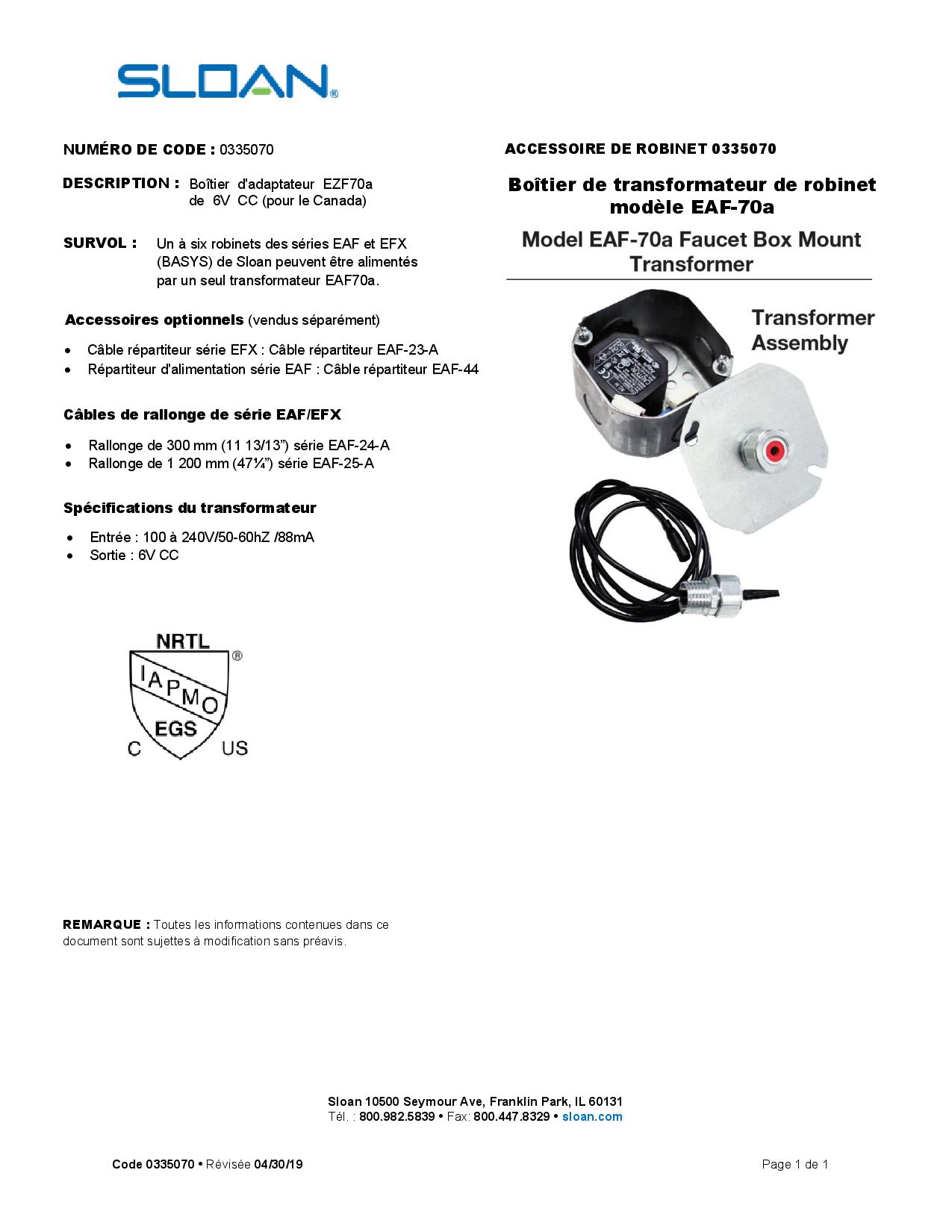 Sloan EAF70A